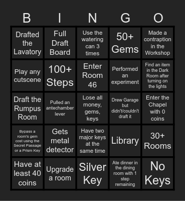 Blue Prince Day 1 Challenge Bingo Card