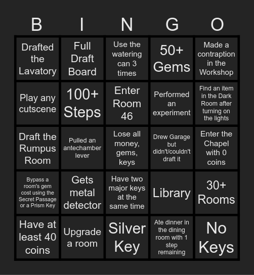 Blue Prince Day 1 Challenge Bingo Card