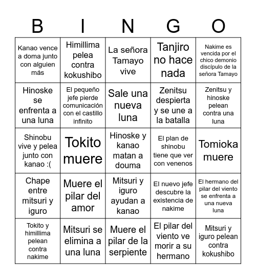 Que para si? Kimetsu Bingo Card