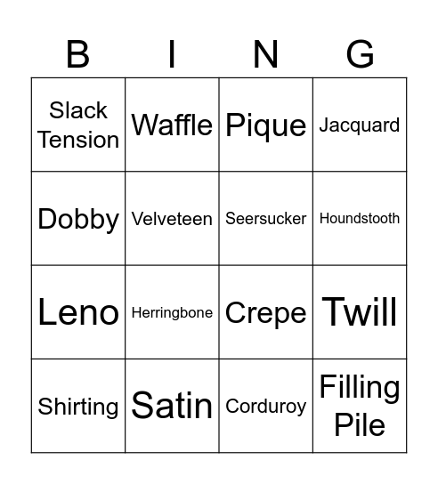 Fancy Weave Bingo Card