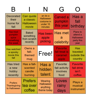 Fall into Fun: Get to know your coworkers Bingo Card