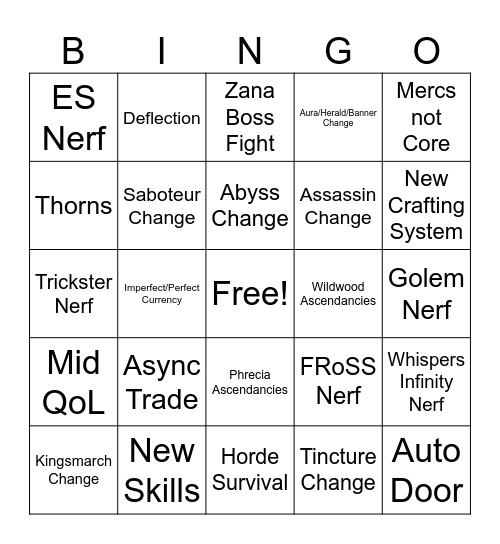 PoE 3.27 Bingo Card