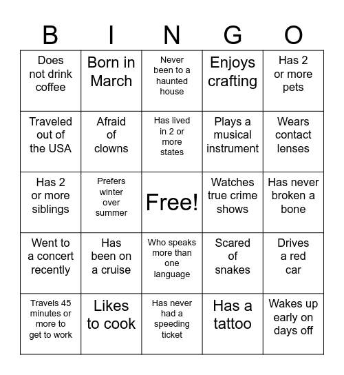 FIND THE COWORKER Bingo Card