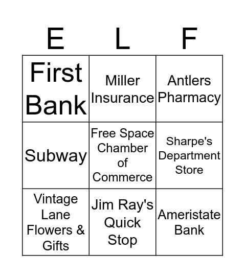 Chamber of Commerce Elf on the Shelf Bingo Card