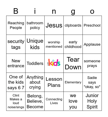 Oasis Kids Bingo Card