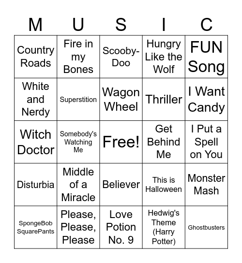 Music Therapy Bingo Card
