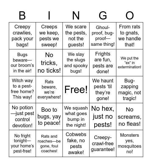 Spooky Pest Bingo Card