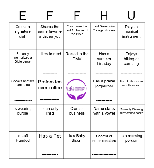 Falling into Faith, Growing with Community Bingo Card