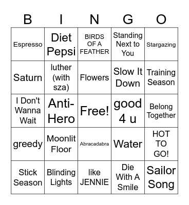 Modern Pop Hit! Bingo Card