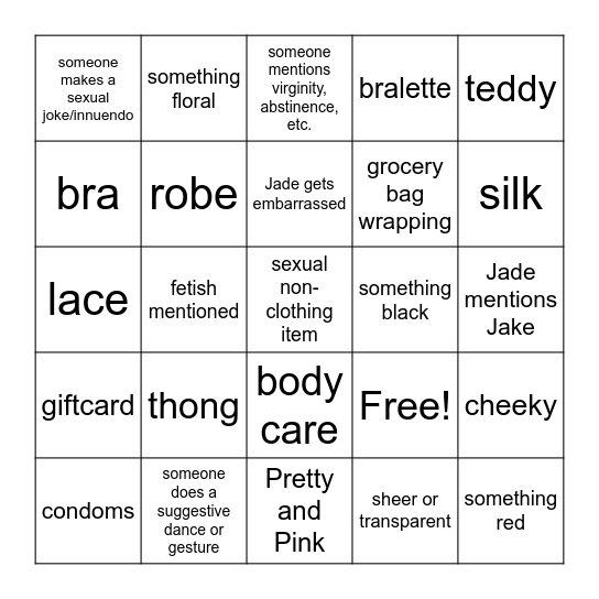 Lingerie Bingo! Bingo Card