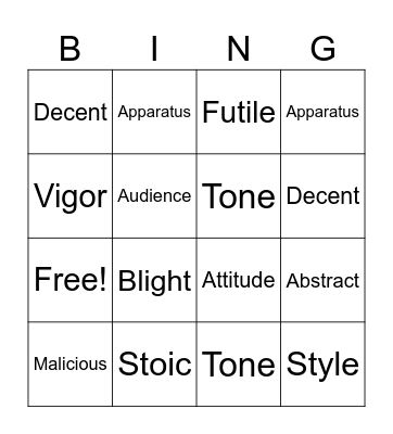 Unit 1 Vocabulary Bingo Card