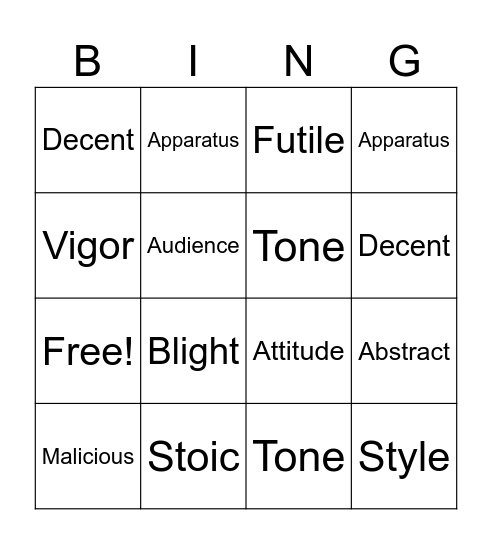 Unit 1 Vocabulary Bingo Card