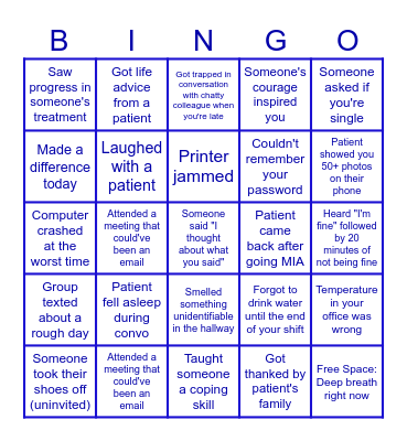Hospital Life Bingo Card