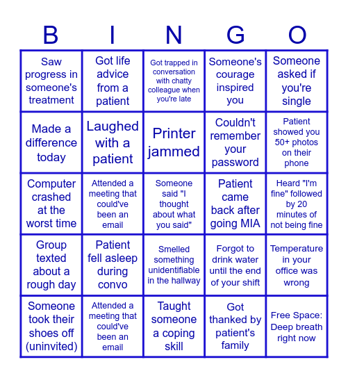 Hospital Life Bingo Card