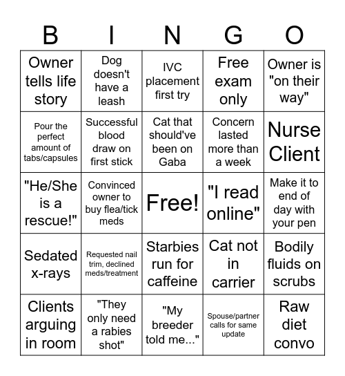 Vet Tech Week BINGO Card