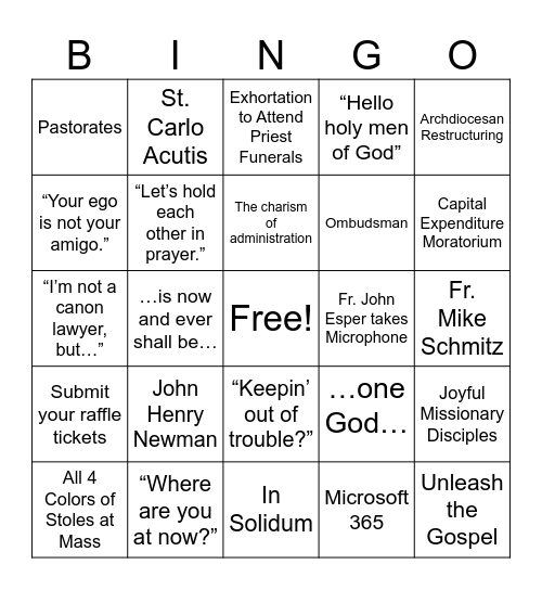AOD Convocation 2025 Bingo Card