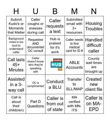 Hub Customer Service Week Bingo Card