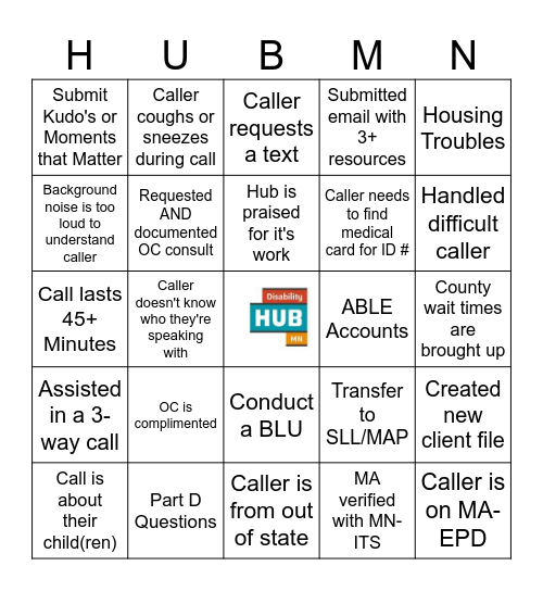 Hub Customer Service Week Bingo Card