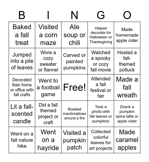MSCR Fall Find Someone Who! Bingo Card
