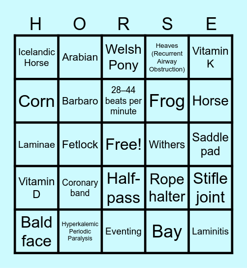 Equine & Wine Bingo - Round 1 Bingo Card