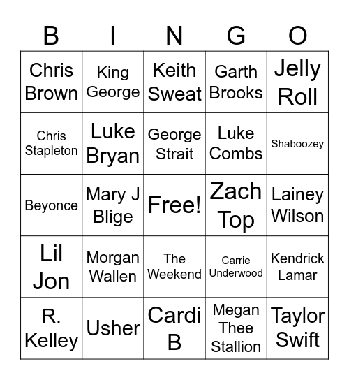 Musical Bingo Card