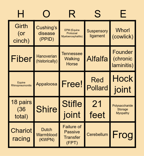 Equine & Wine Bingo - Round 3 Bingo Card