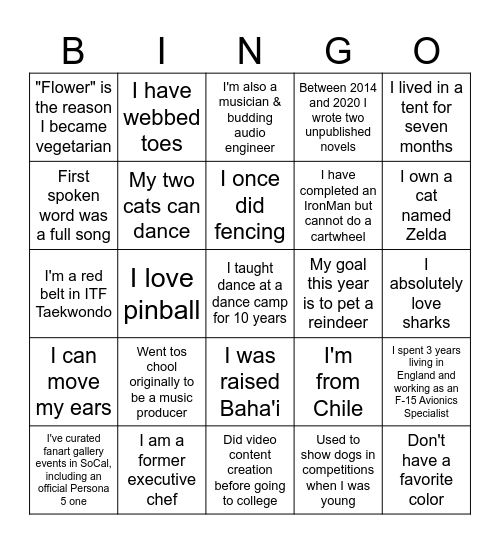TGC Human Bingo Card