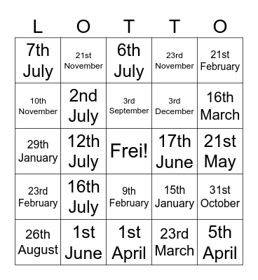 Deutschunterricht Geburtstage 25-26 Bingo Card