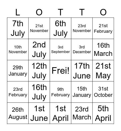 Deutschunterricht Geburtstage 25-26 Bingo Card