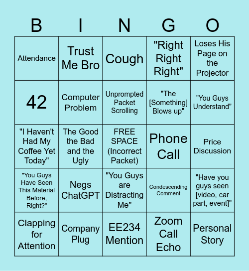 ME-302 Bingo Card