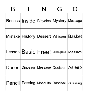 JT /s/ middle of words Bingo Card