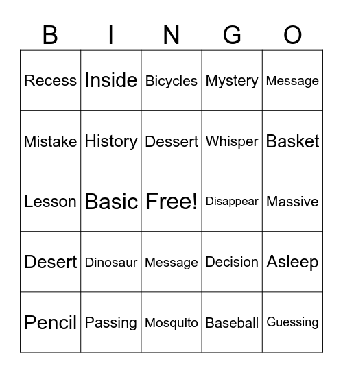 JT /s/ middle of words Bingo Card