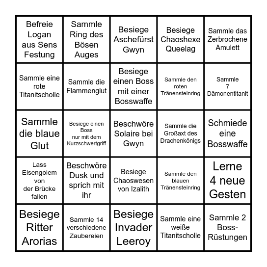 Dark Souls Remastered Bingo Card