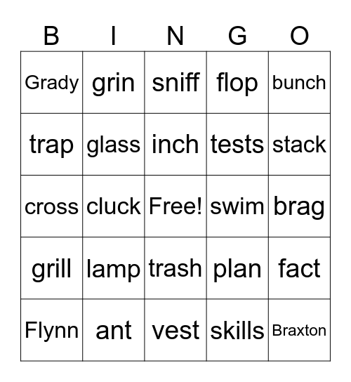 Wilson Words Bingo Card