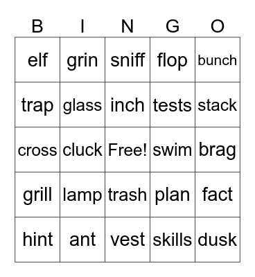 Wilson Words Bingo Card