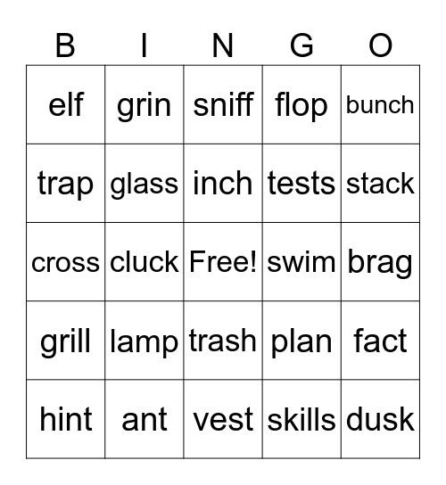 Wilson Words Bingo Card