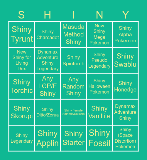 Shiny Bingo Card
