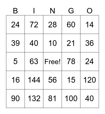 MULTIPLICATION BINGO Card