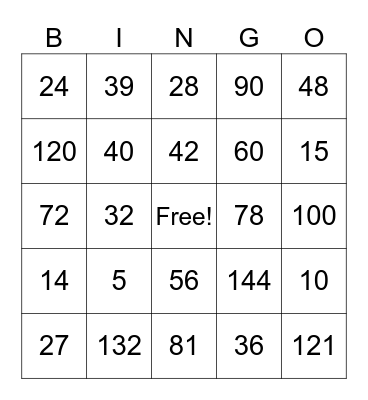 MULTIPLICATION BINGO Card