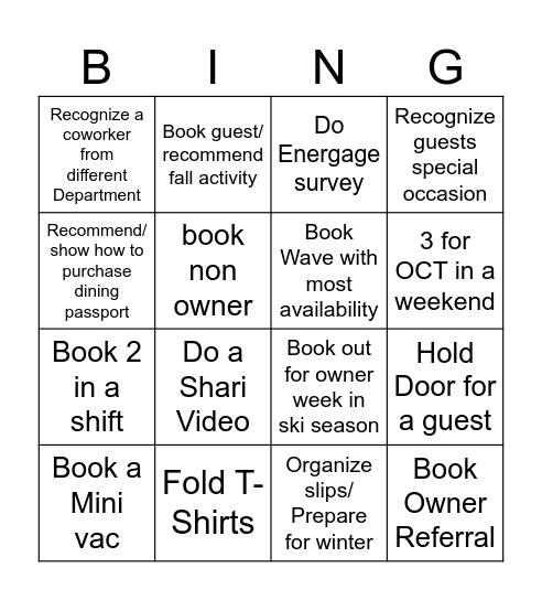 Spiff Bingo Card