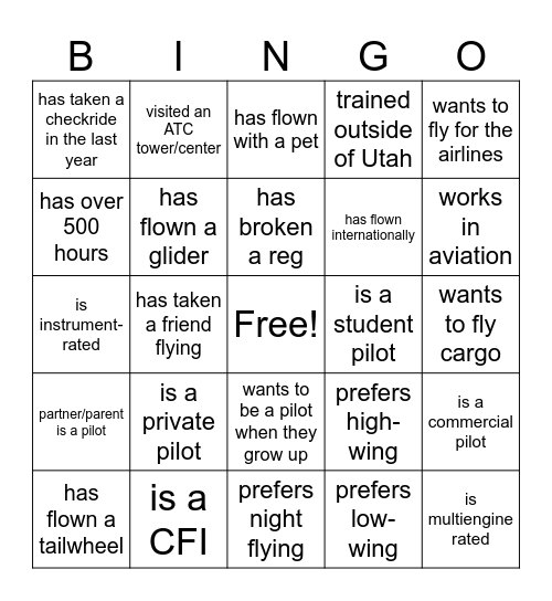 Utah 99's Family Day Bingo Card