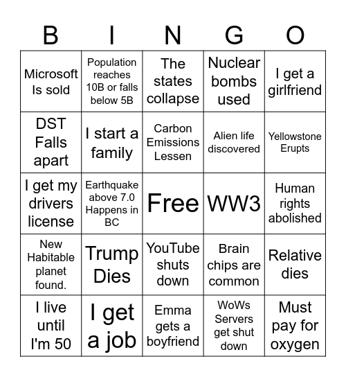 Lifetime Bingo Card
