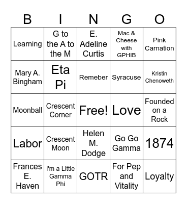 Sisterhood Bingog Bingo Card