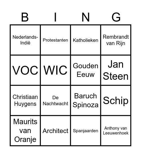 Hoofdstuk 5: De Gouden Eeuw Bingo Card