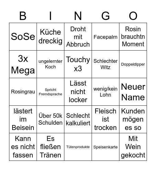 Rosini Bingo Card