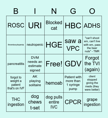 Vet Tech Bingo Card