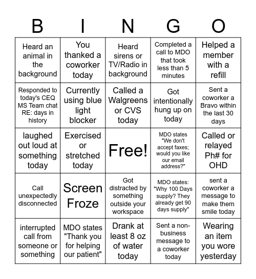 PCC (Ph) CEQ Pharmacy Week 2025 Bingo Card