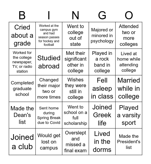 Staff College BINGO Card