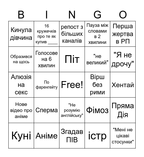 Нестор BINGO Card