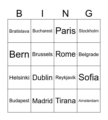 Capitals Bingo Card